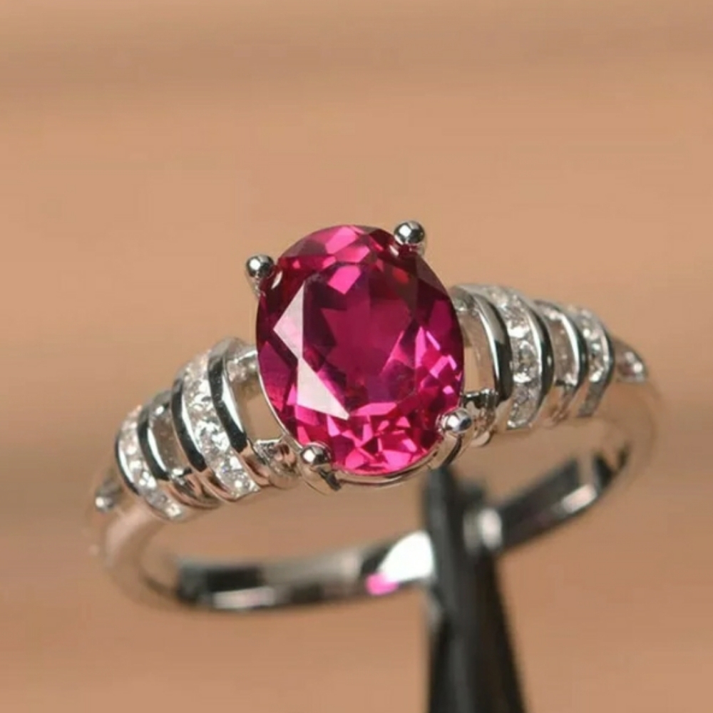 Silver Pink Cubic Zirconia Ring